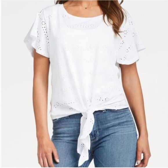 Anthropologie Sanctuary White Eyelet Tie Up Tee - Picture 1 of 6